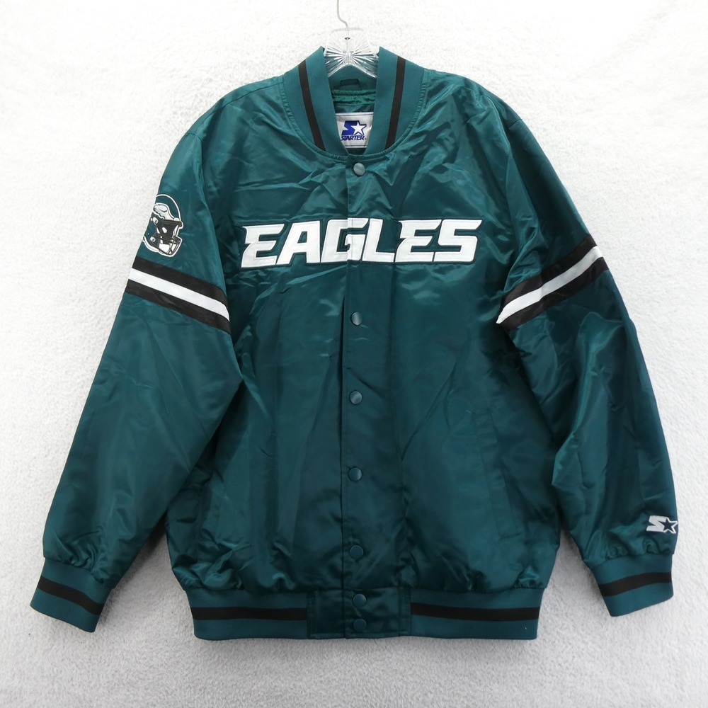 Starter Jacket Mens Large Philadelphia Eagles Green Satin Varsity Vintage Y2K